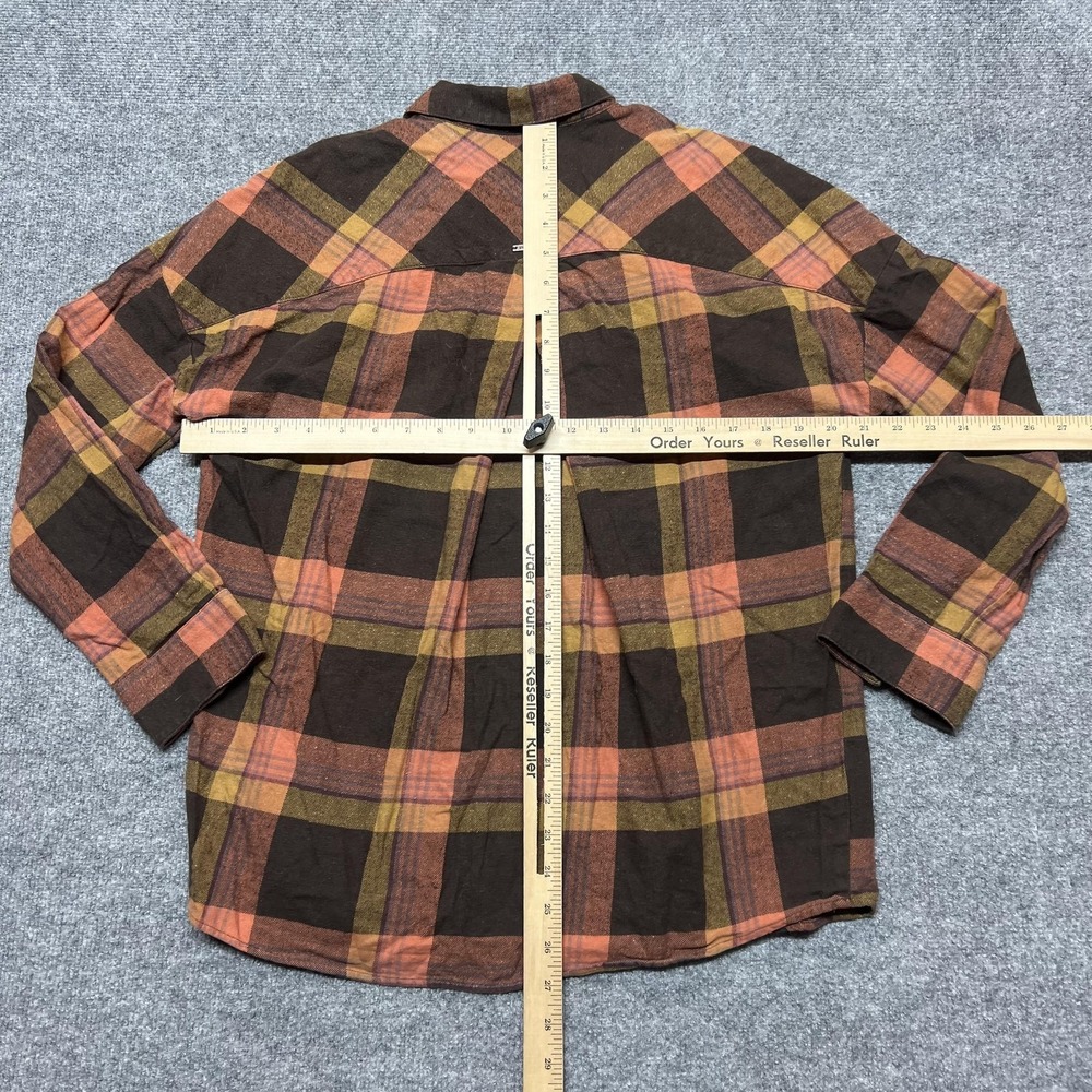 PrAna Shirt Womens Medium Brown Plaid Flannel Long Sleeve Popover Casual - Picture 5 of 7
